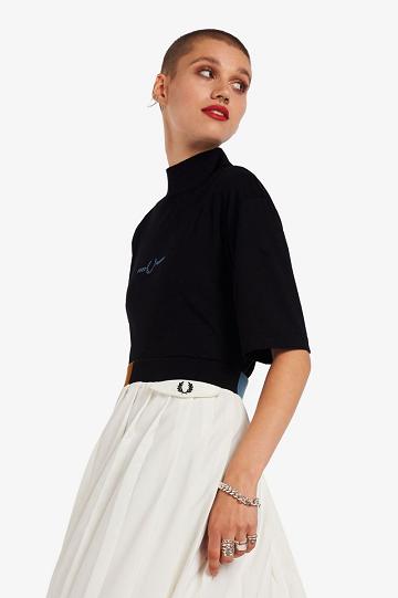 Fred Perry Branded High Neck Naisten T Paidat Mustat | FI 1021OKIR